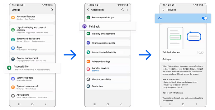 Enabling TalkBack