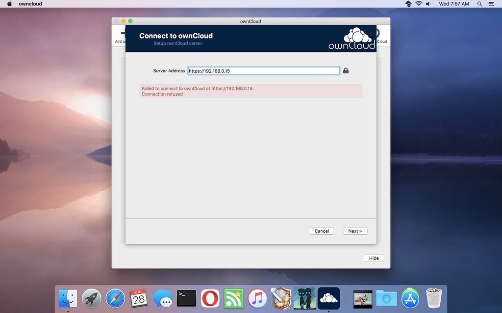 Connection Refused - Desktop - ownCloud Central
